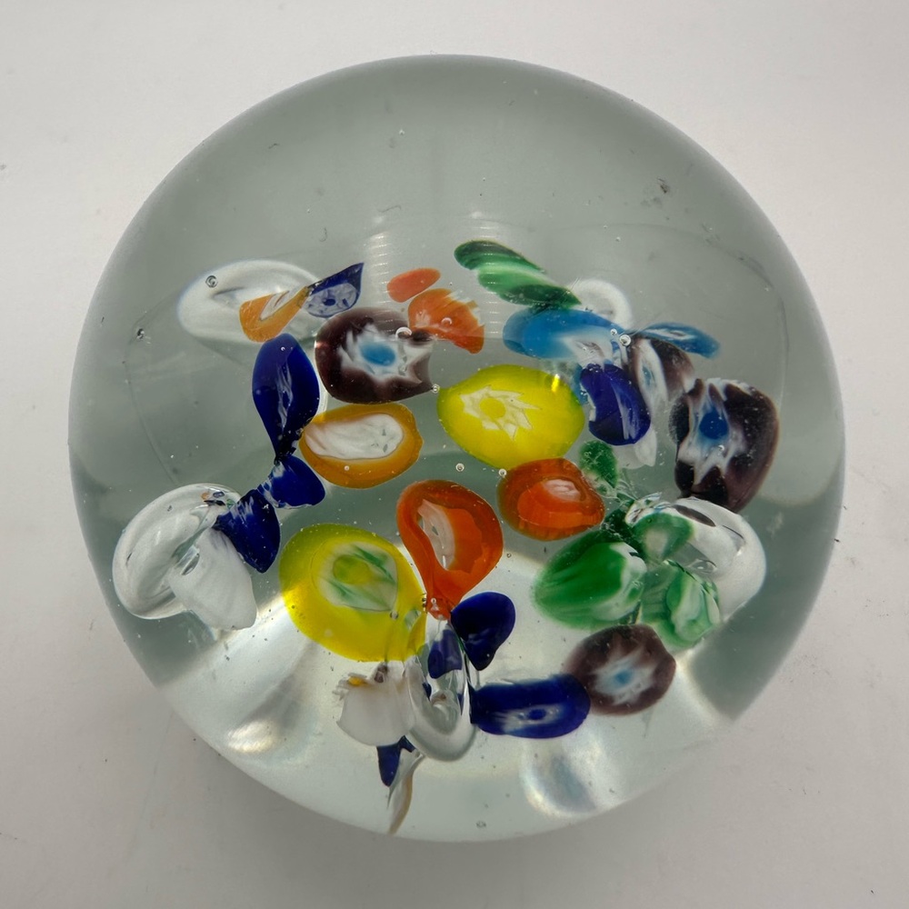 1930’s Murano Art Glass Paperweight Vintage Floating Millefiori 2.5” X 2.5”